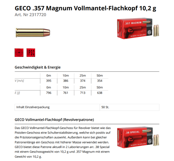 GECO .357 Magnum VMF 158 grs/10,2g