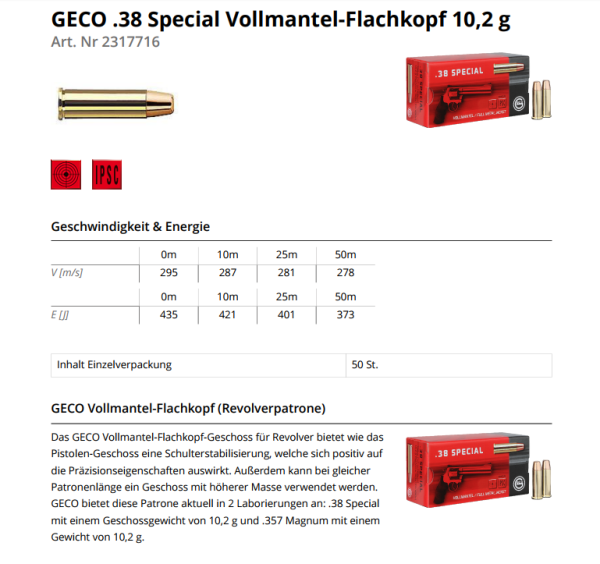 GECO .38 Special VMF 158grs/10,2g