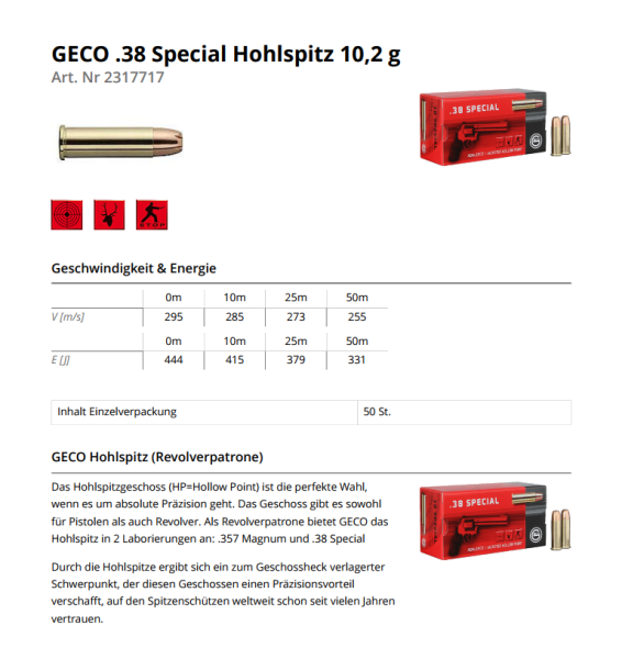 GECO .38 Special JHP 158grs/10,2g